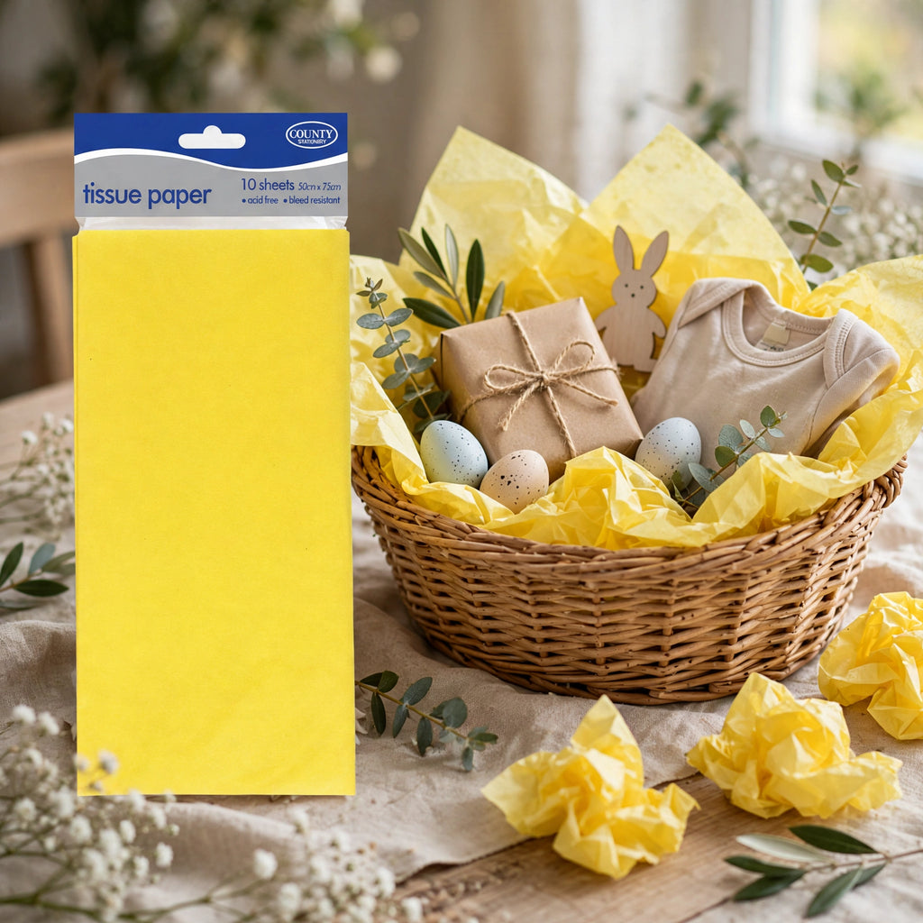 Yellow tissue paper used to wrap gifts for Easter, birthdays, summer parties, and baby gifts